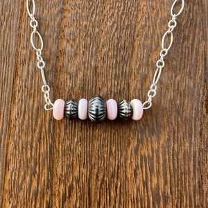 Pink Conch and Navajo Saucer Bar Necklace